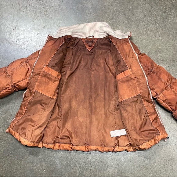 Vintage Y2K Tommy Jeans Puffer Jacket Faded Brown Cream Ribbed Collar Size L - Picture 5 of 9